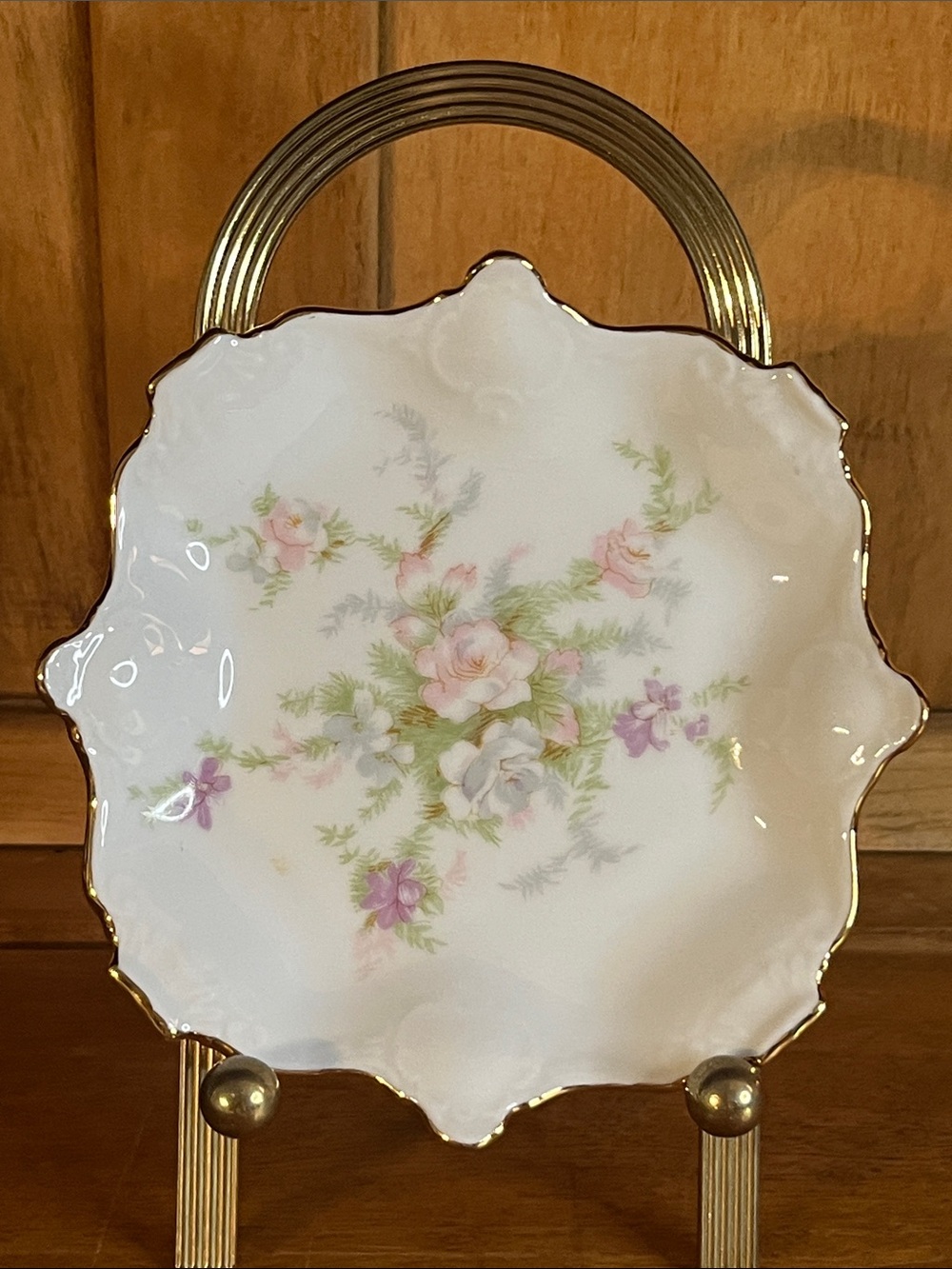 Vintage Alka Kunst Kaiser-Hand Painted Floral W/Gold Scalloped Edge Trinket Dish